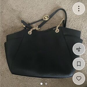 Michael Kors Black Shoulder Bag with Gold Accents